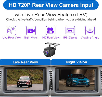 Double Din Car Stereo Radio Wireless Carplay Wireless Android Auto, 7In Touchscreen Car Audio Receiver with Bluetooth,Rearview Camera,Am/Fm, GPS Navigation,Mirror Link,Subwoofer,Usb/Aux/Swc